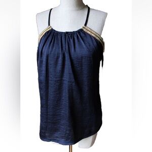 EUC The Limited Navy blue halter top with yellow/ red accents